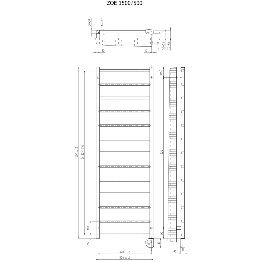 Vertaduro - Badheizkörper mit Thermostat ZOE 400W 150x50 cm anthrazit
