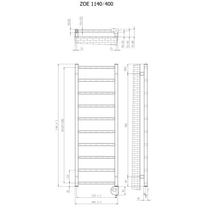 Vertaduro - ZOE Badezimmerheizkörper mit Thermostat 400W 114x40 cm schwarz