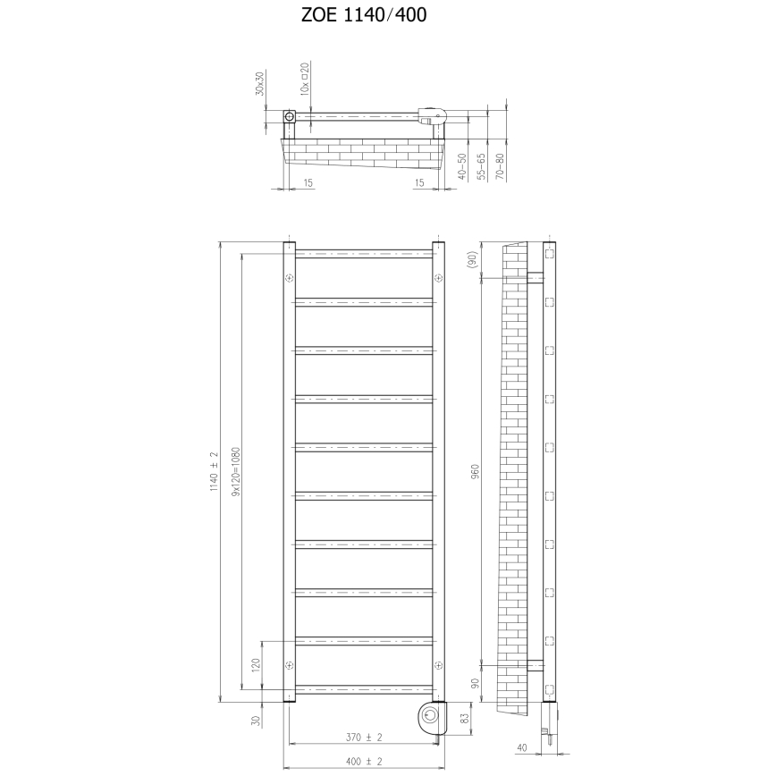 Vertaduro - ZOE Badezimmerheizkörper mit Thermostat 400W 114x40 cm schwarz