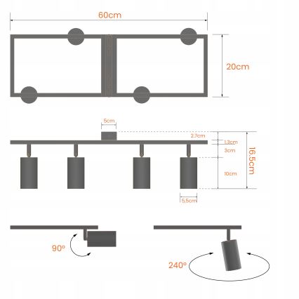 Vierflammiger Deckenstrahler, 4x GU10, 30 W, 230 V, weiß
