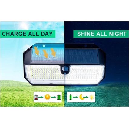 Viking - LED-Solar-Wandleuchte mit Sensor LED/2W/3,7V IP65 6000K 2200 mAh
