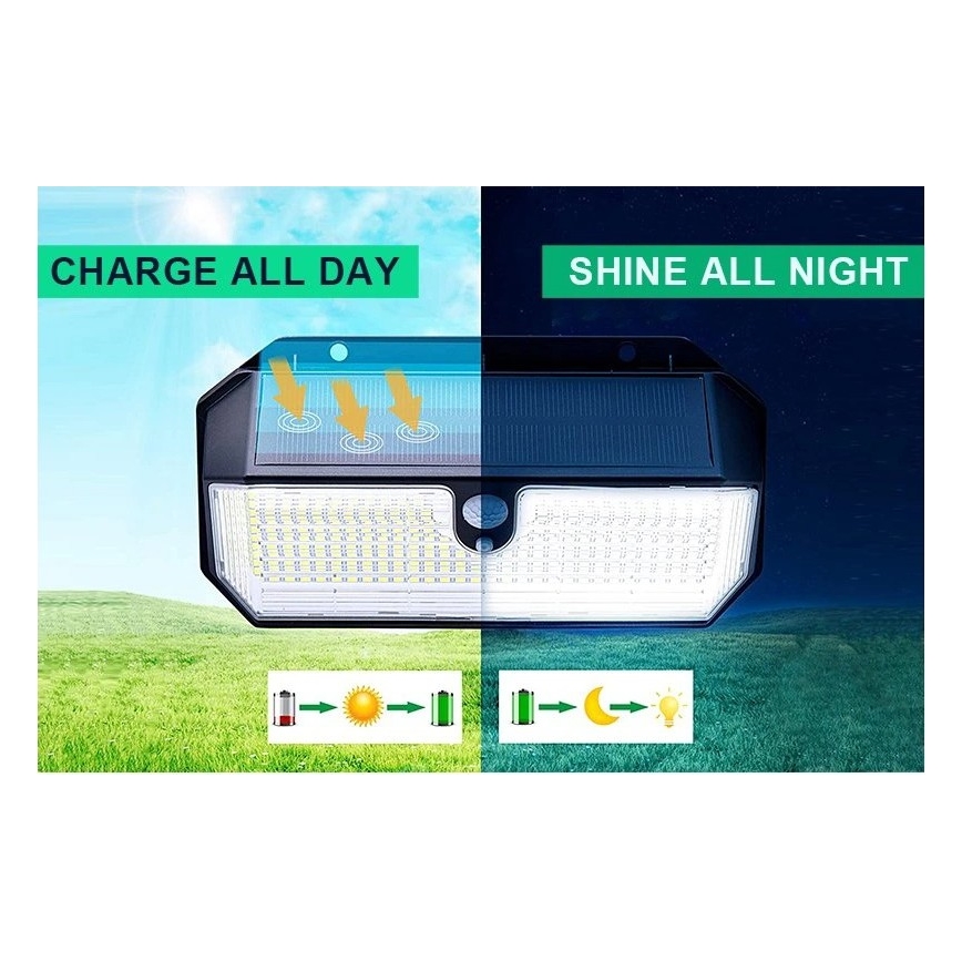 Viking - LED-Solar-Wandleuchte mit Sensor LED/2W/3,7V IP65 6000K 2200 mAh