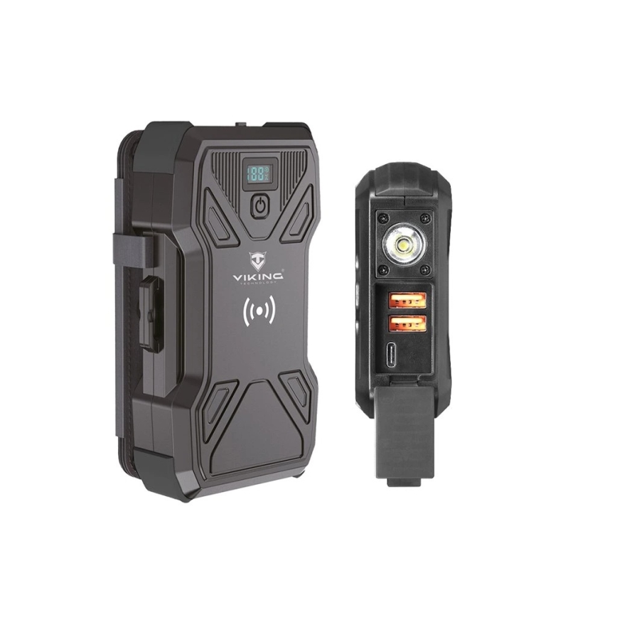 Viking - Powerbank mit LED-Taschenlampe, kabellosem Laden und Solarpanel, Power Delivery 22,5W/30000 mAh