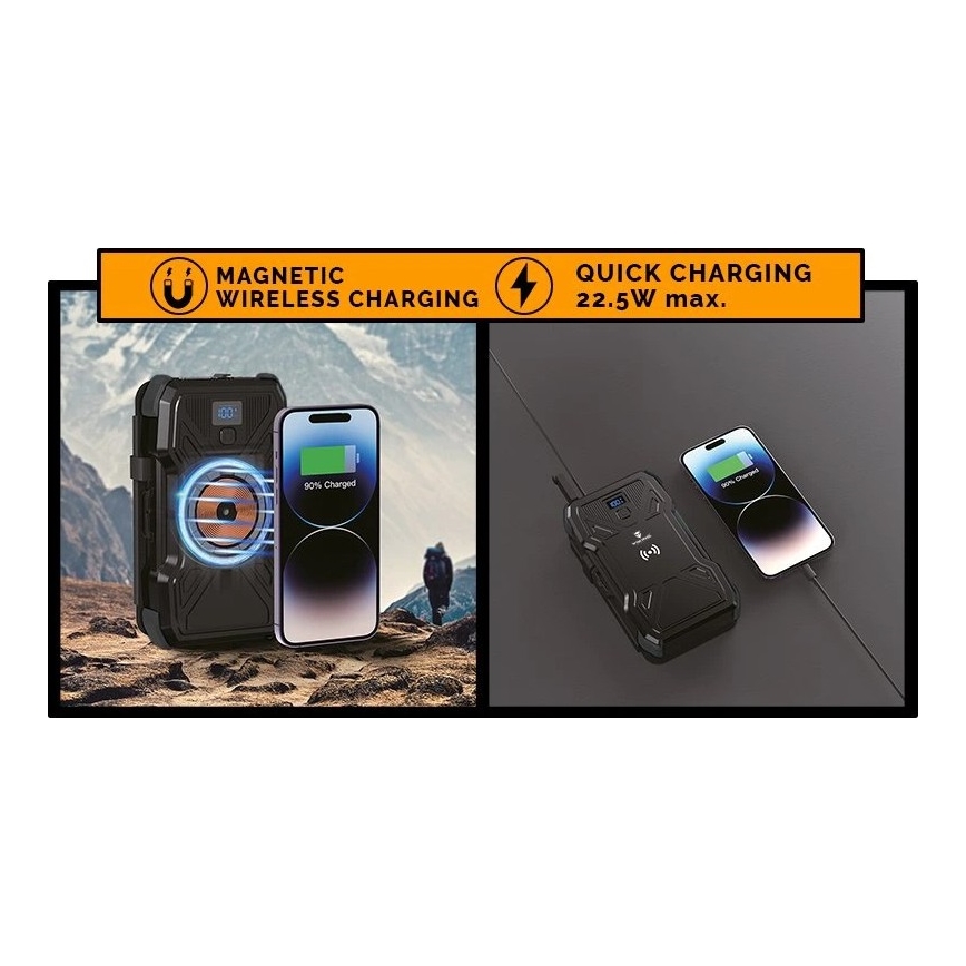 Viking - Powerbank mit integrierter LED-Taschenlampe, kabelloser Ladefunktion und Solarpanel, Power Delivery 22,5 W / 20000 mAh