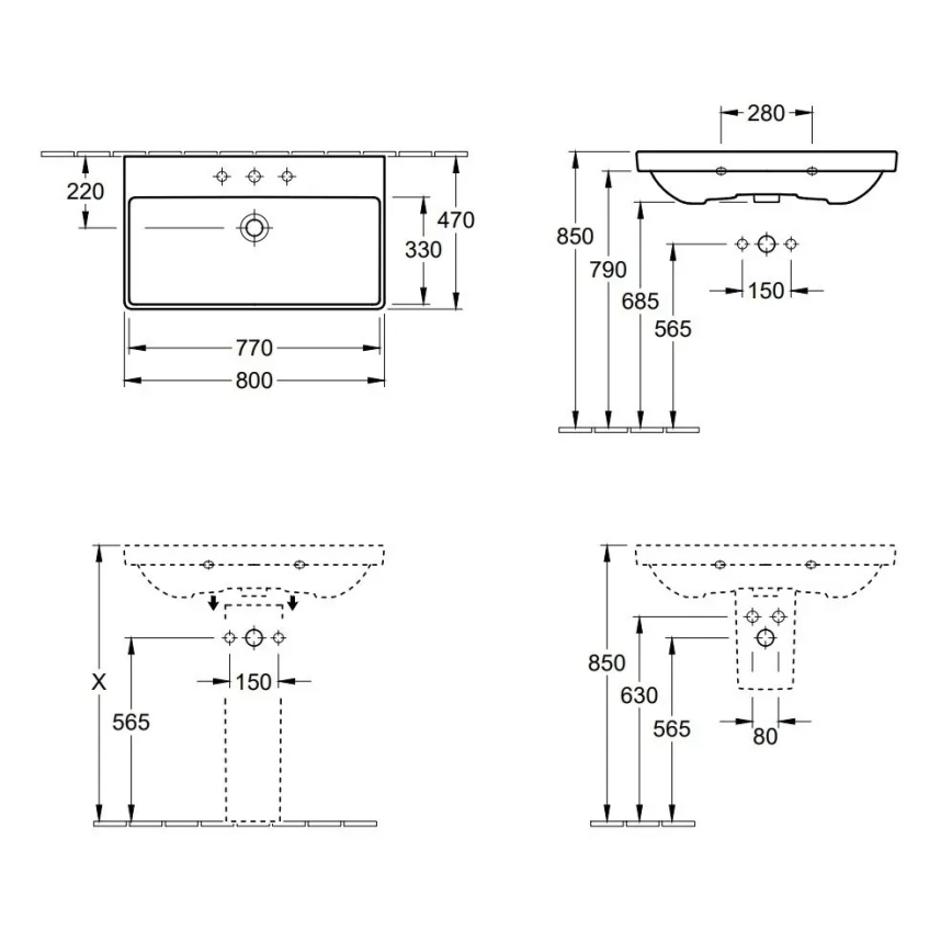 Villeroy & Boch 41568001 - Wandwaschbecken AVENTO 80 x 47 cm Keramik/weiß