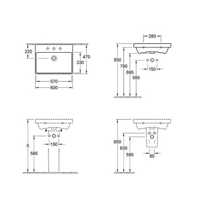 Villeroy & Boch 415860R1 - Wandwaschbecken AVENTO 60x47 cm Keramik/weiß