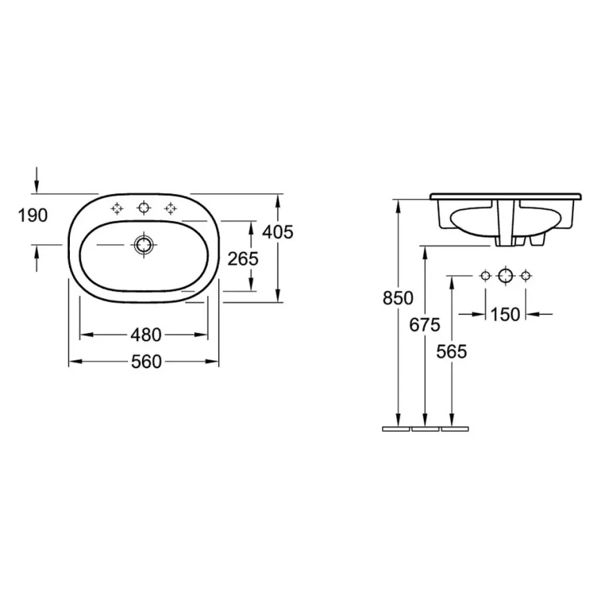 Villeroy & Boch 416156R1 - Einbauwaschbecken O.NOVO 56x41 cm Keramik/weiß
