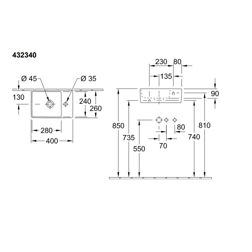 Villeroy & Boch 43234001 - Wandwaschbecken MEMENTO 40 x 26 cm, Keramik/weiß