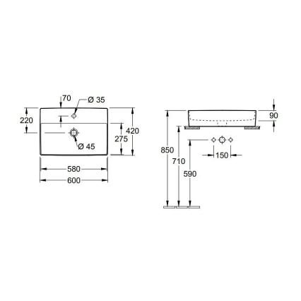 Villeroy & Boch 4A076001 - Aufsatzwaschbecken MEMENTO 60 x 42 cm Keramik/weiß