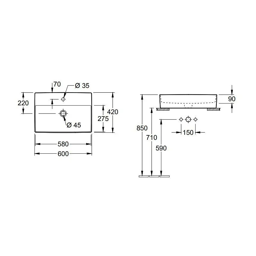 Villeroy & Boch 4A076001 - Aufsatzwaschbecken MEMENTO 60 x 42 cm Keramik/weiß
