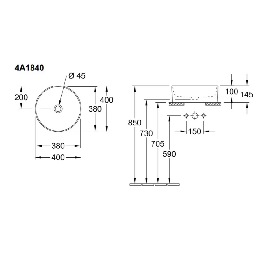 Villeroy & Boch 4A1840R1 - Aufsatzwaschbecken COLLARO Ø 40 cm Keramik/Weiß