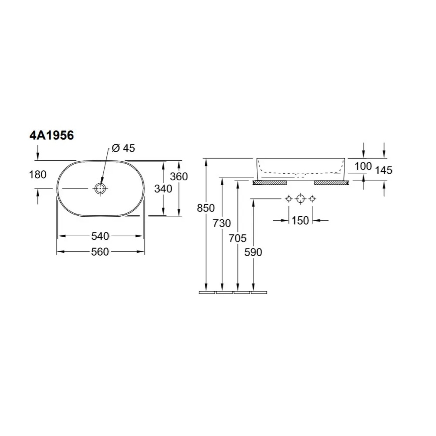 Villeroy & Boch 4A1956R1 - Aufsatzwaschbecken COLLARO 56x36 cm Keramik/Weiß