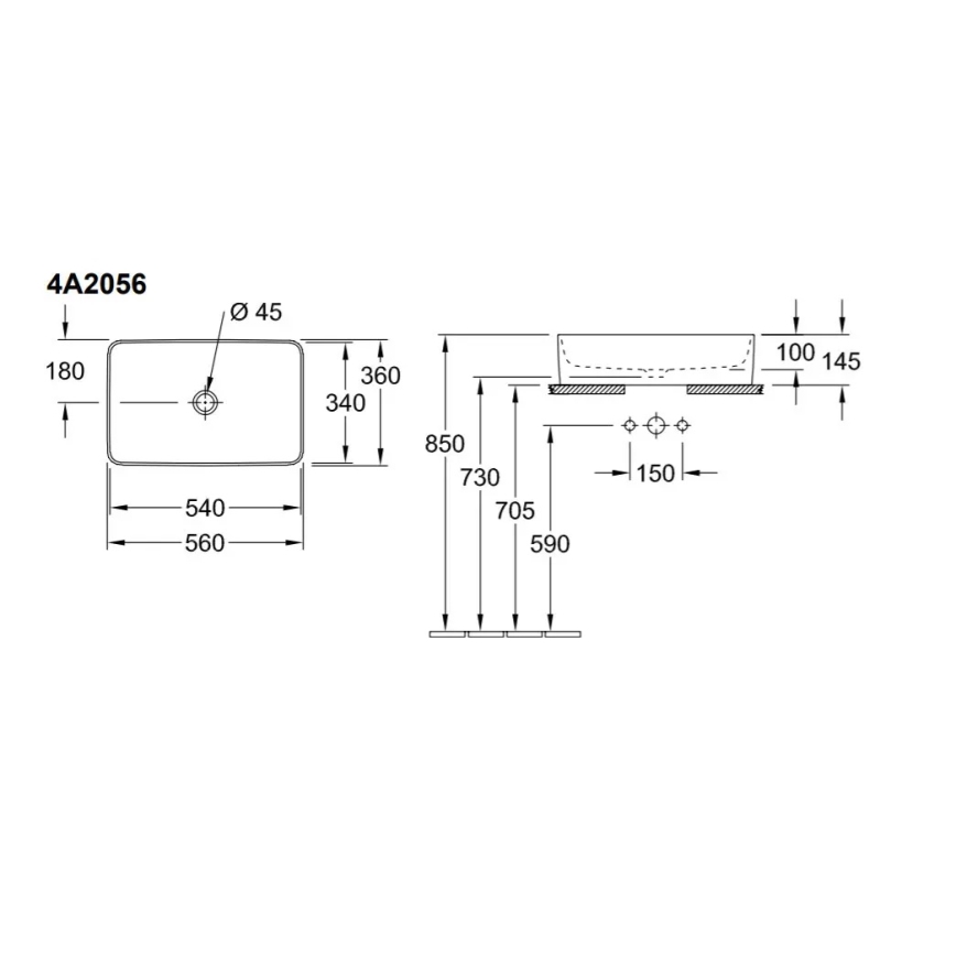 Villeroy & Boch 4A205601 - Aufsatzwaschbecken COLLARO 56 x 36 cm Keramik/weiß
