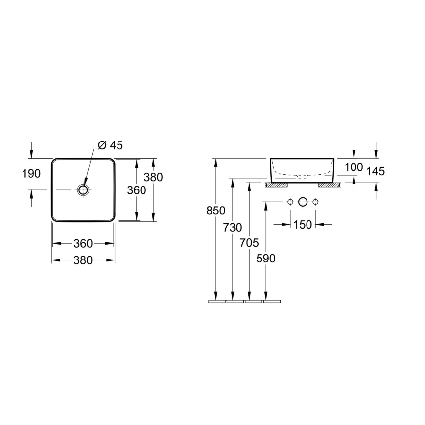 Villeroy & Boch 4A213801 - Aufsatzwaschbecken COLLARO 38x38 cm Keramik/weiß