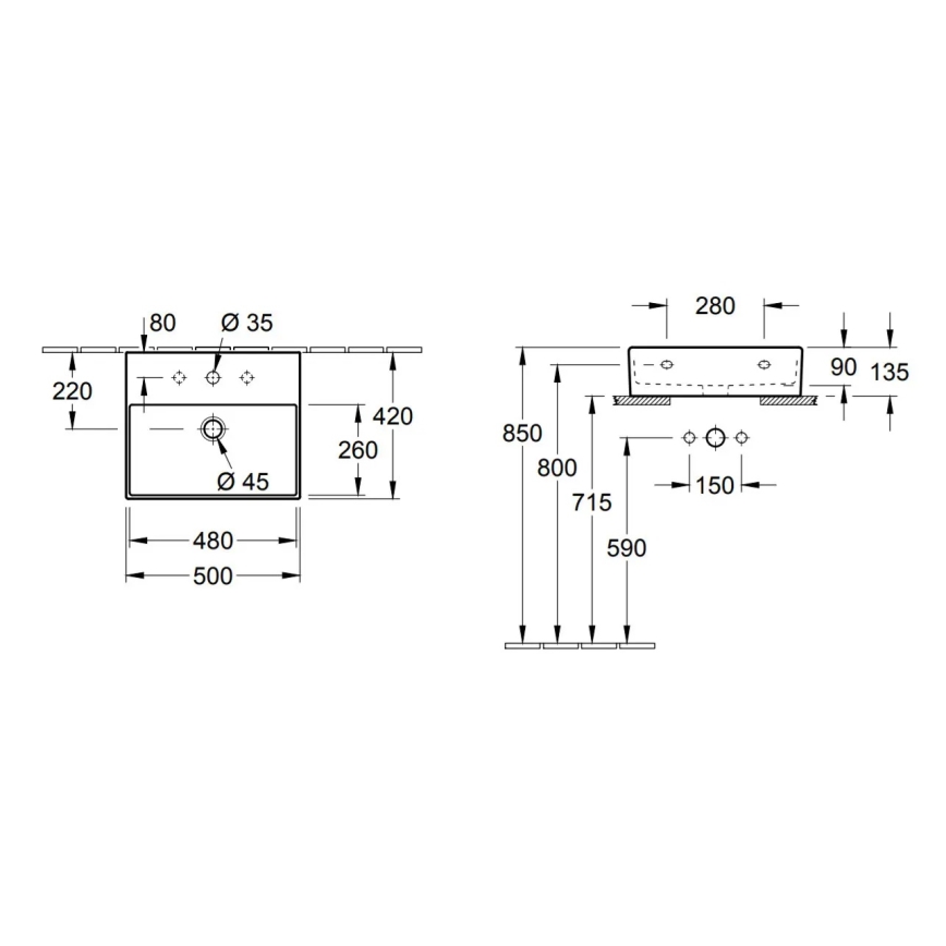 Villeroy & Boch 4A225G01 - Wand-/Aufsatzwaschbecken MEMENTO 50x42cm Keramik/weiß