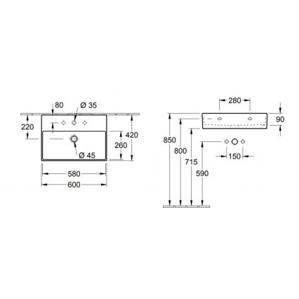 Villeroy & Boch 4A226001 - Wand-Waschbecken MEMENTO 60x42 cm Keramik/weiß