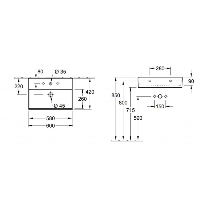 Villeroy & Boch 4A226001 - Wand-Waschbecken MEMENTO 60x42 cm Keramik/weiß