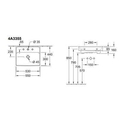 Villeroy & Boch 4A335501 - Wandhängendes Waschbecken COLLARO 55x44 cm Keramik/weiß