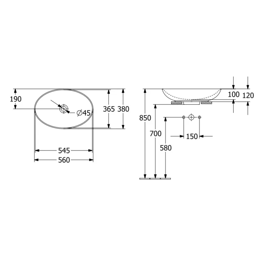 Villeroy & Boch 4A470001 - Aufsatzwaschbecken LOOP&FRIENDS 56x38 cm Keramik/weiß