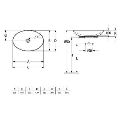 Villeroy & Boch 4A480001 - Aufsatzwaschbecken LOOP&FRIENDS 62x42 cm Keramik/weiß