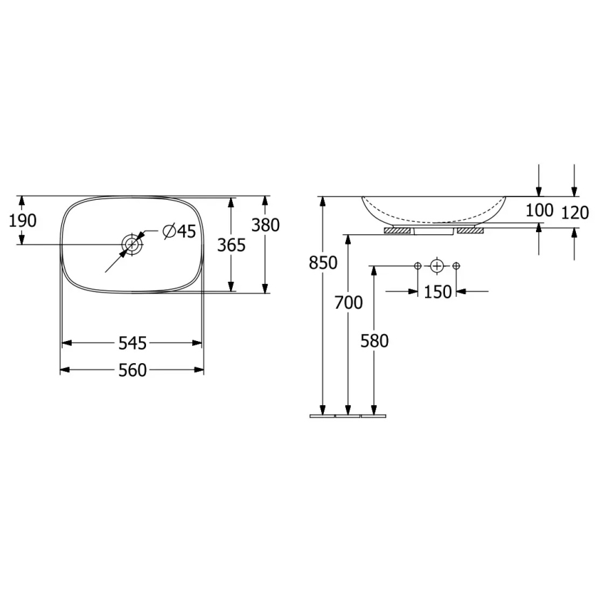 Villeroy & Boch 4A490001 - Aufsatzwaschbecken LOOP&FRIENDS 56 x 38 cm, Keramik, weiß