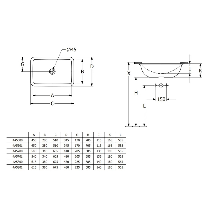 Villeroy & Boch 4A5601R1 - Einbauwaschbecken LOOP&FRIENDS 45 x 28 cm Keramik/weiß