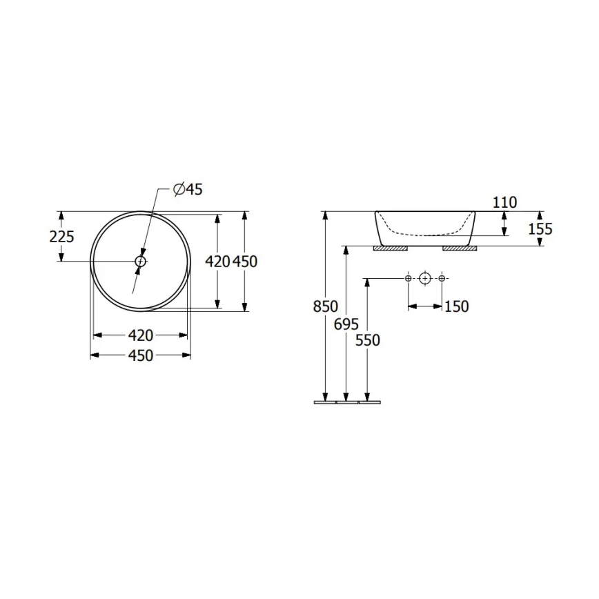 Villeroy & Boch 5A254501 - Aufsatzwaschbecken ARCHITECTURA Ø 45 cm Keramik/weiß