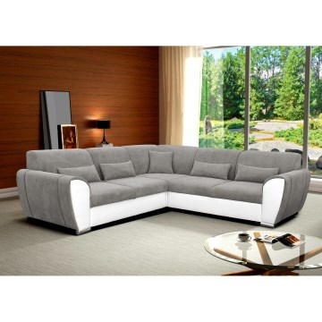 VISEU Ecksofa mit Schlaffunktion und Stauraum, L-Form, rechts, grau/weiß