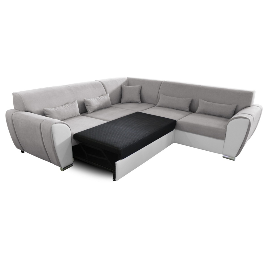 VISEU Ecksofa mit Schlaffunktion und Stauraum, L-Form, rechts, grau/weiß