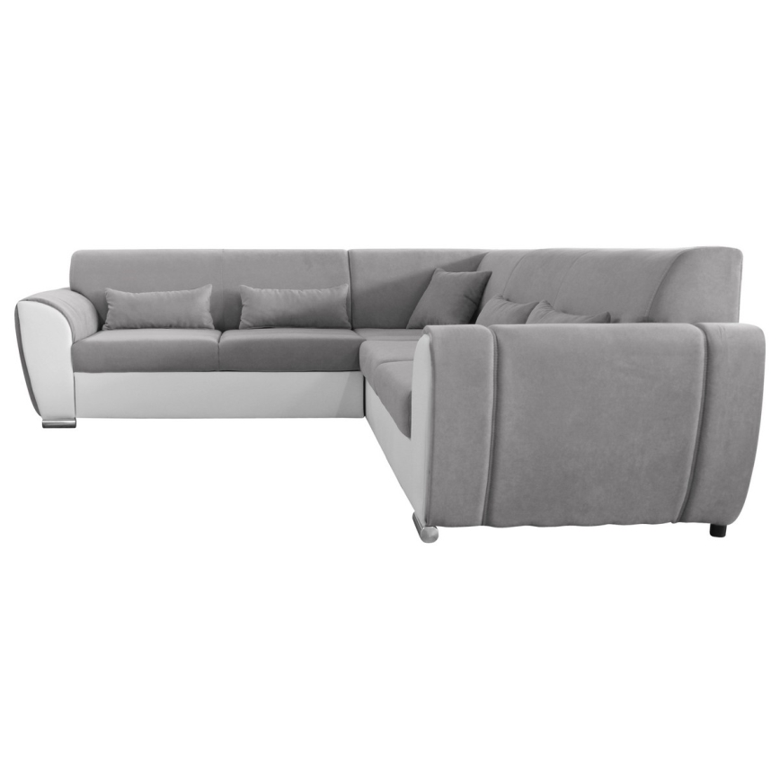 VISEU Ecksofa mit Schlaffunktion und Stauraum, L-Form, rechts, grau/weiß