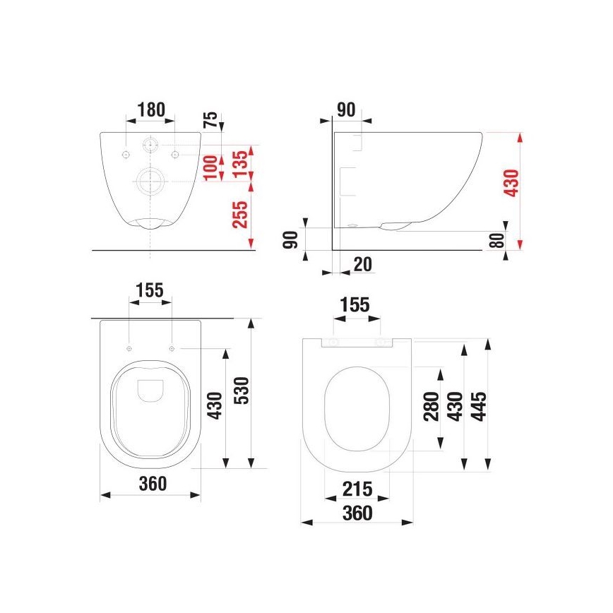 Wandhängendes WC MIO Rimless + WC-Sitz SoftClose MIO + Spültaste DUAL + Unterputz-Modul + Isolierunterlage