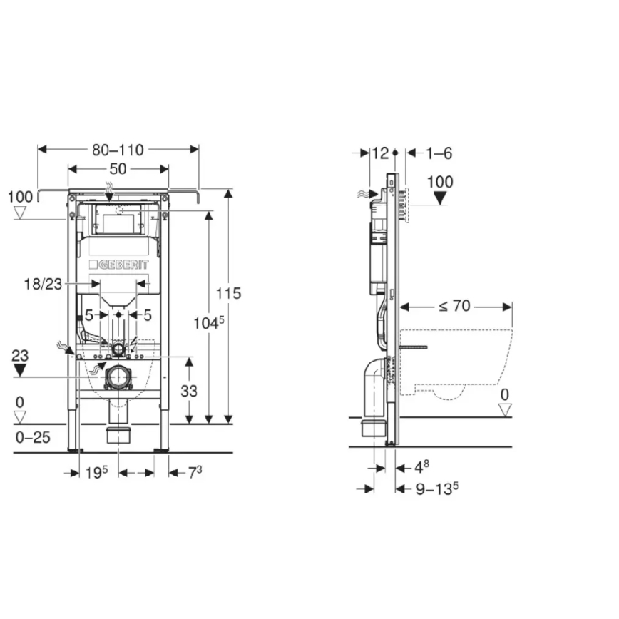 Wandhängendes WC OTTAWA + WC-Sitz SoftClose OTTAWA + Betätigungsplatte SIGMA + Unterputz-Modul + Isolierunterlage