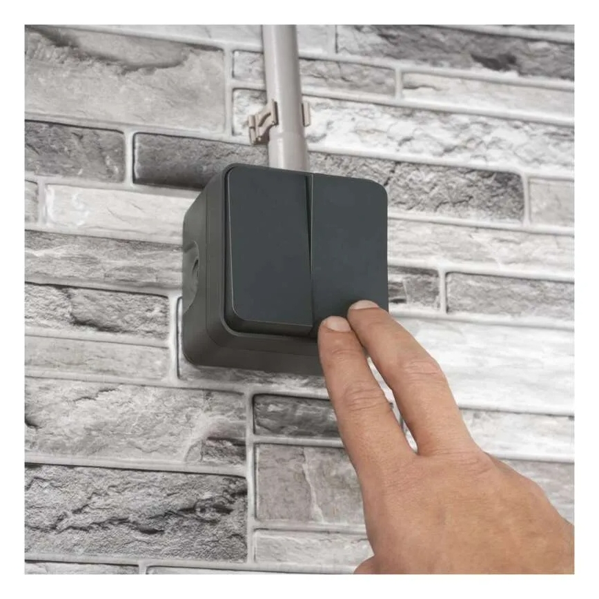Wand-Wechselschalter, 2 Tasten, Nr. 6+6, IP55, Anthrazit