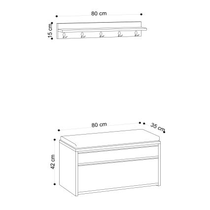 Wandaufhänger BOBY 15x80 cm + Schuhschrank 42x80 cm braun/schwarz