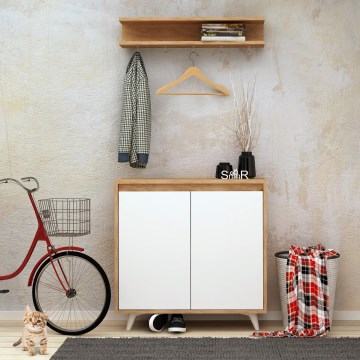 Wandaufhänger OBSOYO 15x80 cm + Schuhschrank 100x80 cm braun/weiß