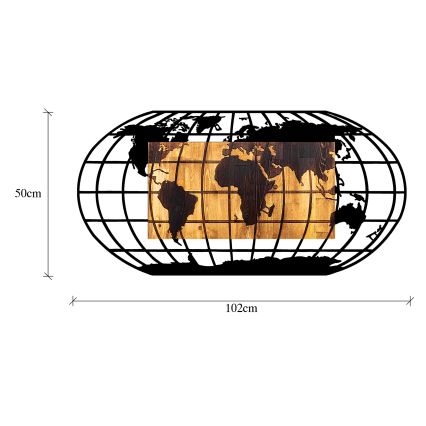 Wanddekoration 102x50 cm Globus Holz/Metall