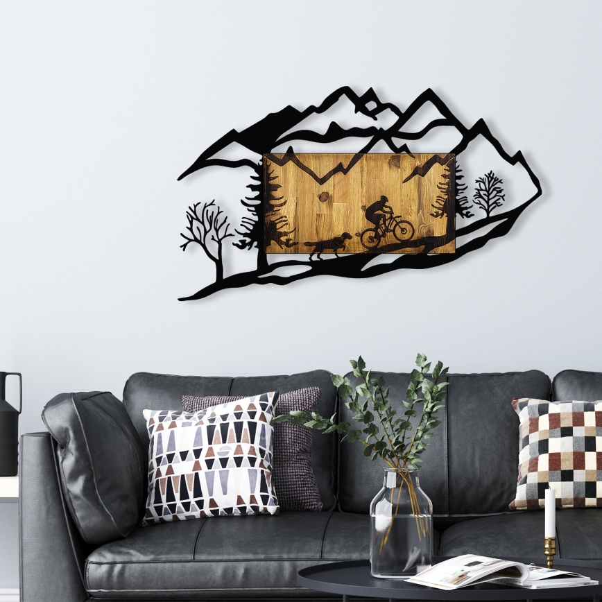 Wanddekoration 110x65 cm Motorradfahrt Holz/Metall