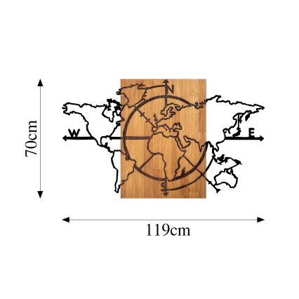 Wanddekoration 119x70 cm Landkarte Holz/Metall