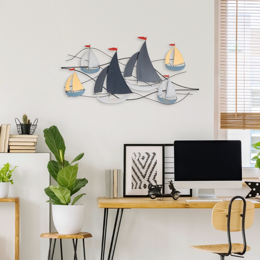 Wanddekoration 120x60 cm Segelboote Metall