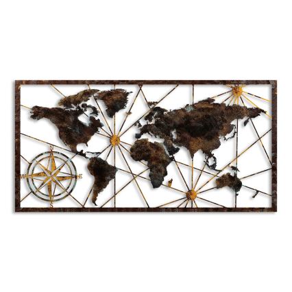 Wanddekoration 120x60 cm Weltkarte Metall