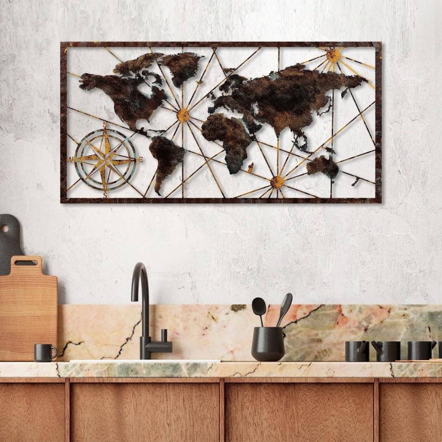 Wanddekoration 120x60 cm Weltkarte Metall