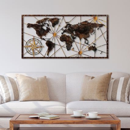 Wanddekoration 120x60 cm Weltkarte Metall