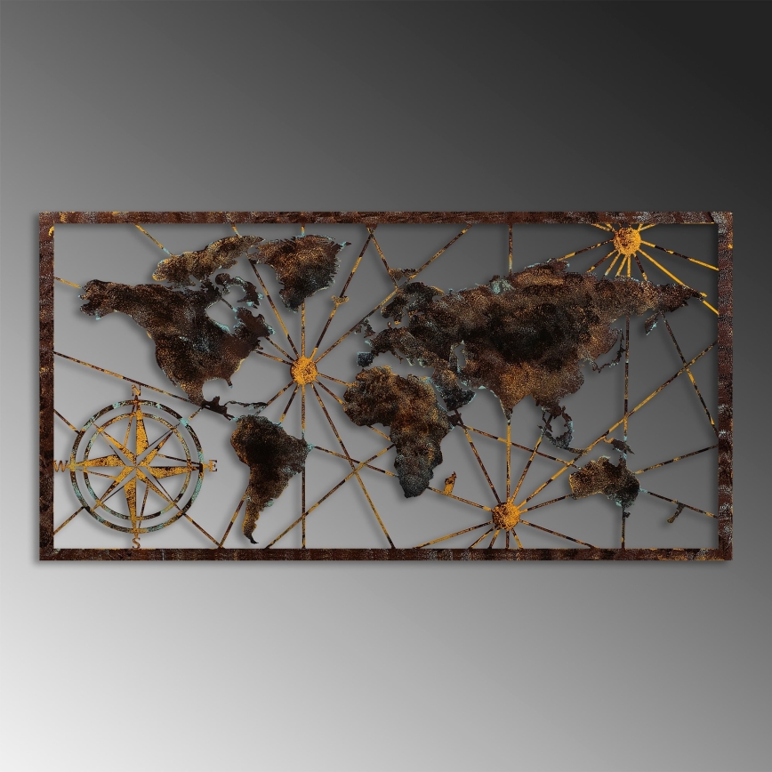 Wanddekoration 120x60 cm Weltkarte Metall