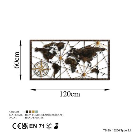 Wanddekoration 120x60 cm Weltkarte Metall
