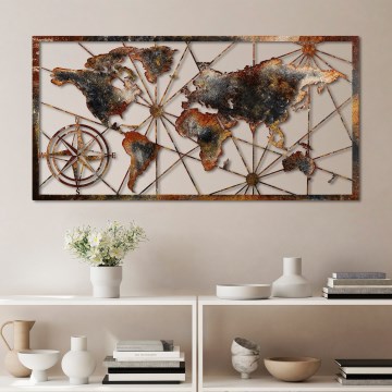 Wanddekoration 120x60 cm Weltkarte Metall