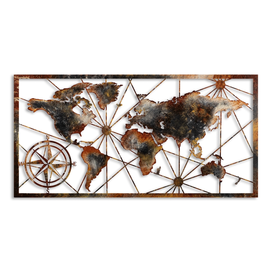 Wanddekoration 120x60 cm Weltkarte Metall