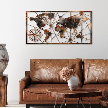 Wanddekoration 120x60 cm Weltkarte Metall