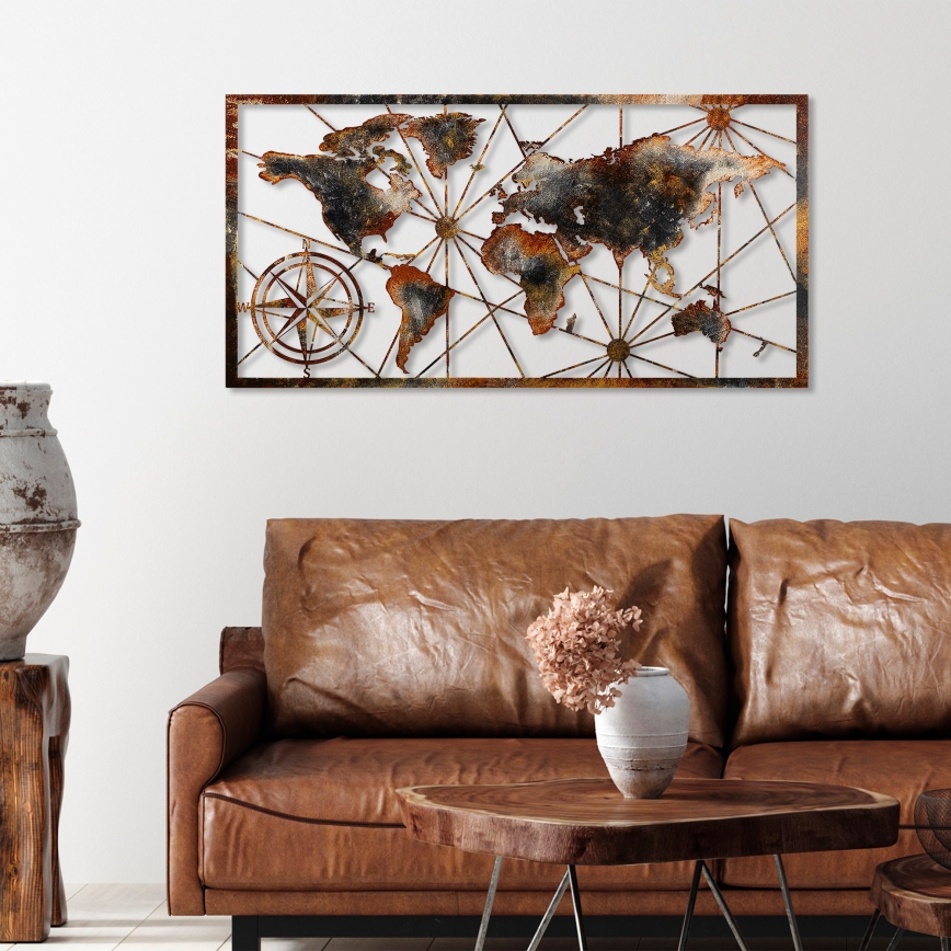 Wanddekoration 120x60 cm Weltkarte Metall