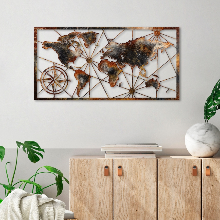 Wanddekoration 120x60 cm Weltkarte Metall