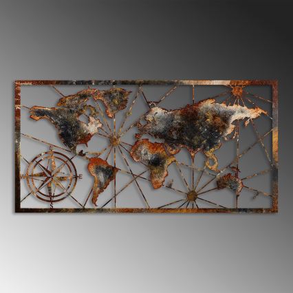 Wanddekoration 120x60 cm Weltkarte Metall